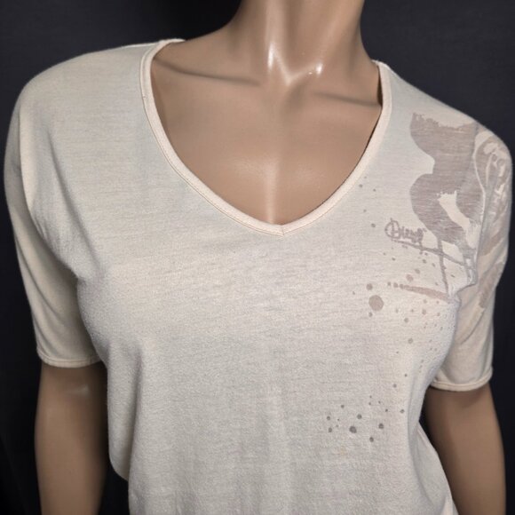 Vintage Diesel Long T shirt Top Womens Size XS Cream Off White V Neck Y2K 2000s - Picture 4 of 10